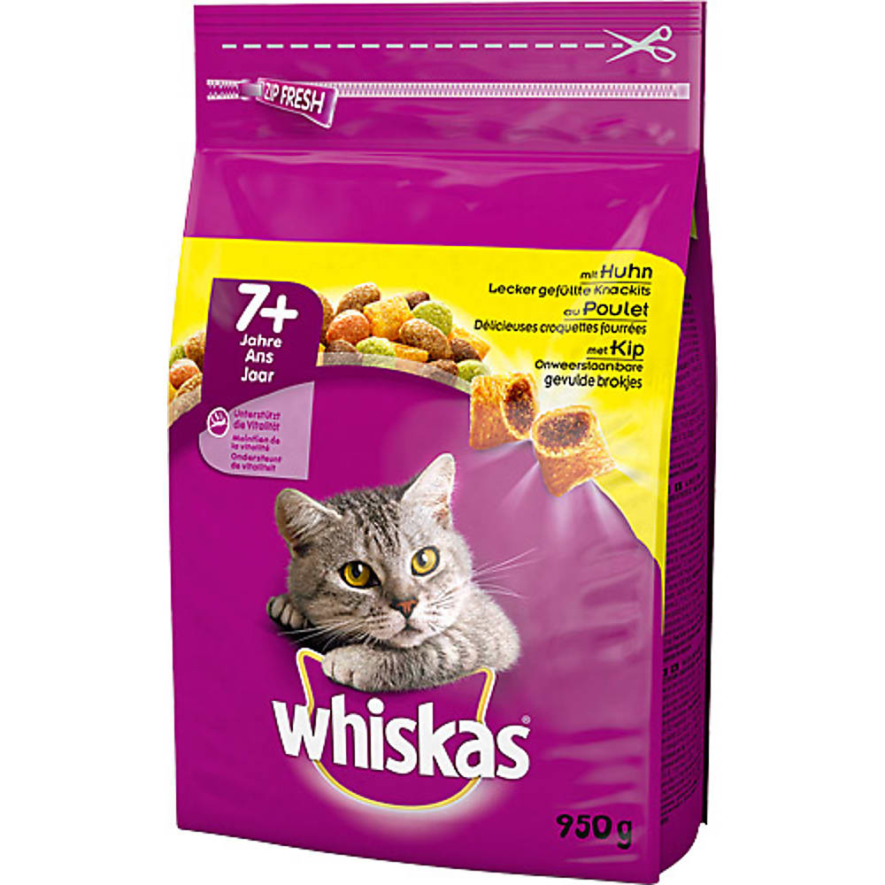 Whiskas · Aliment complet pour chats adultes · poulet 7 ans et + • Migros