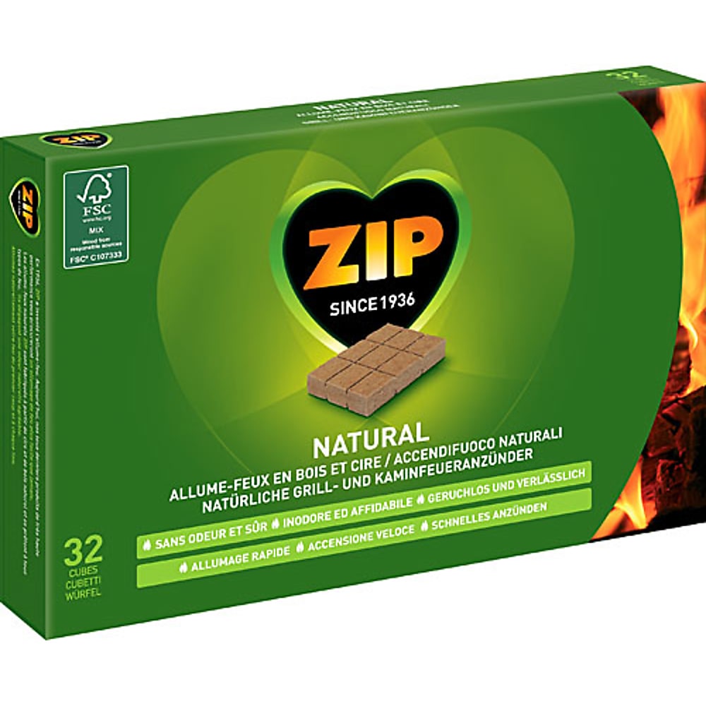 Achat Zip Natural · Allume-feu en bois et cire · Bois certifié FSC