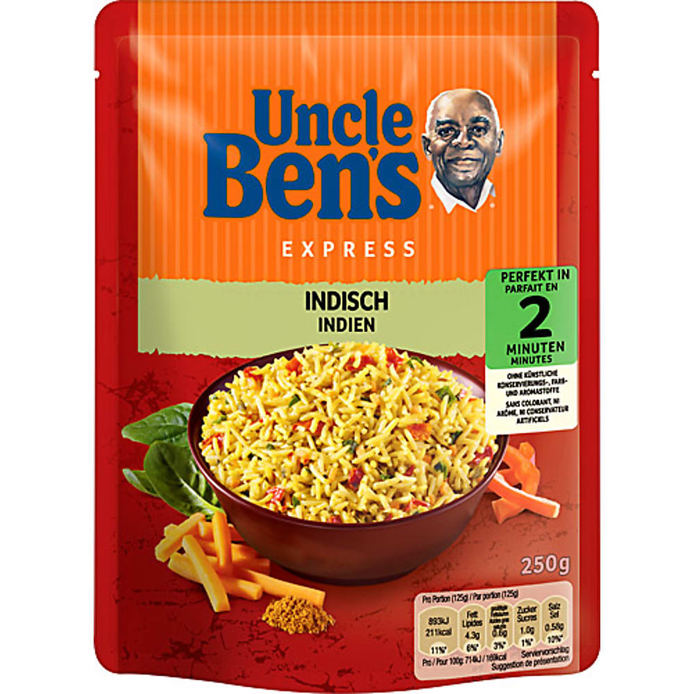 Buy Uncle Ben's Express · Riz précuit à la vapeur · Indien - Riz basmati  aux épices indiennes • Migros Online