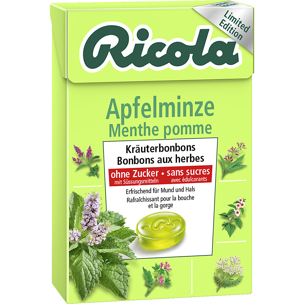 Ricola · Kräuterbonbons · Apfelminze Ohne Zucker Limited Edition