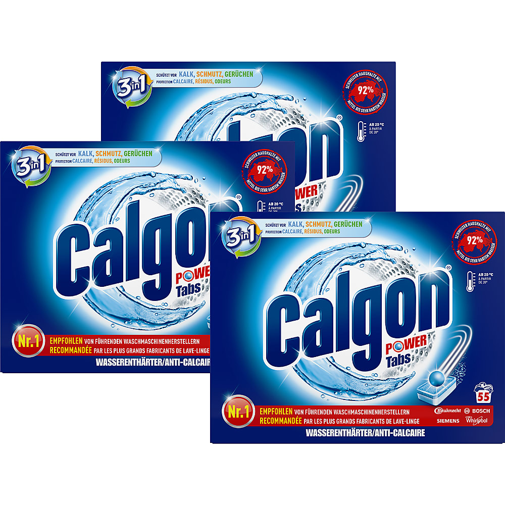 Calgon Power Tabs · Tablettes anticalcaire · 3 x 55 lessives • Migros