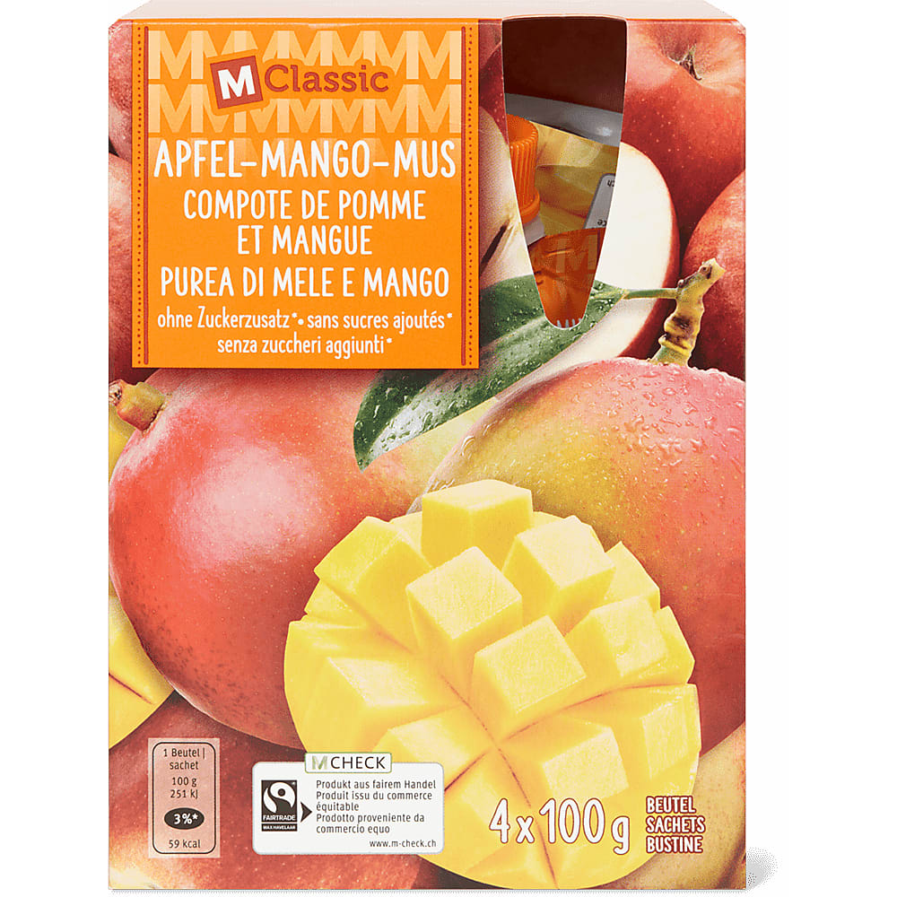 MClassic · Compote de pommes · et mangue • Migros