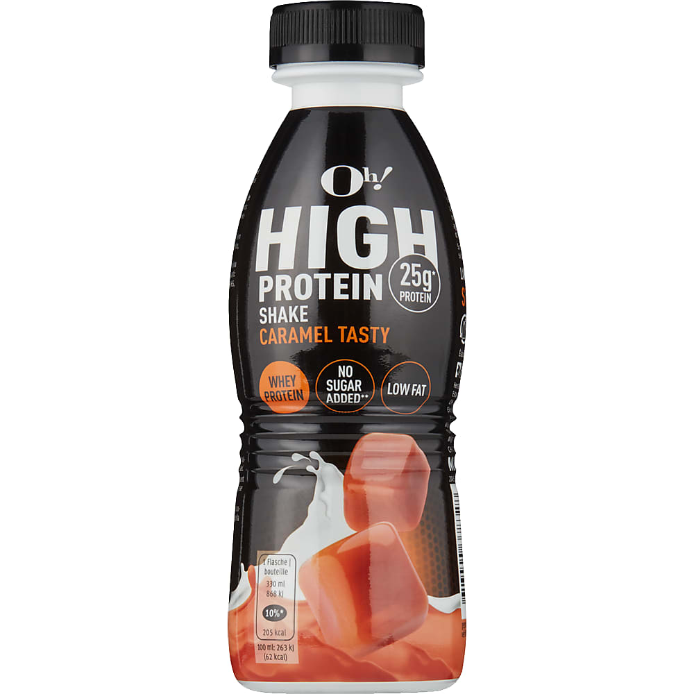 Oh! High Protein Shake · Laktosefreies Milchgetränk · Caramel Tasty