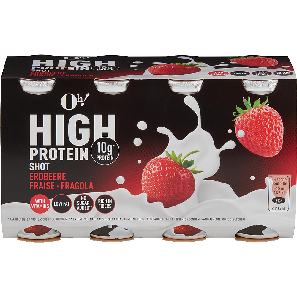 Oh! High Protein Shot · Laktosefreies Milchgetränk · Erdbeere • Migros
