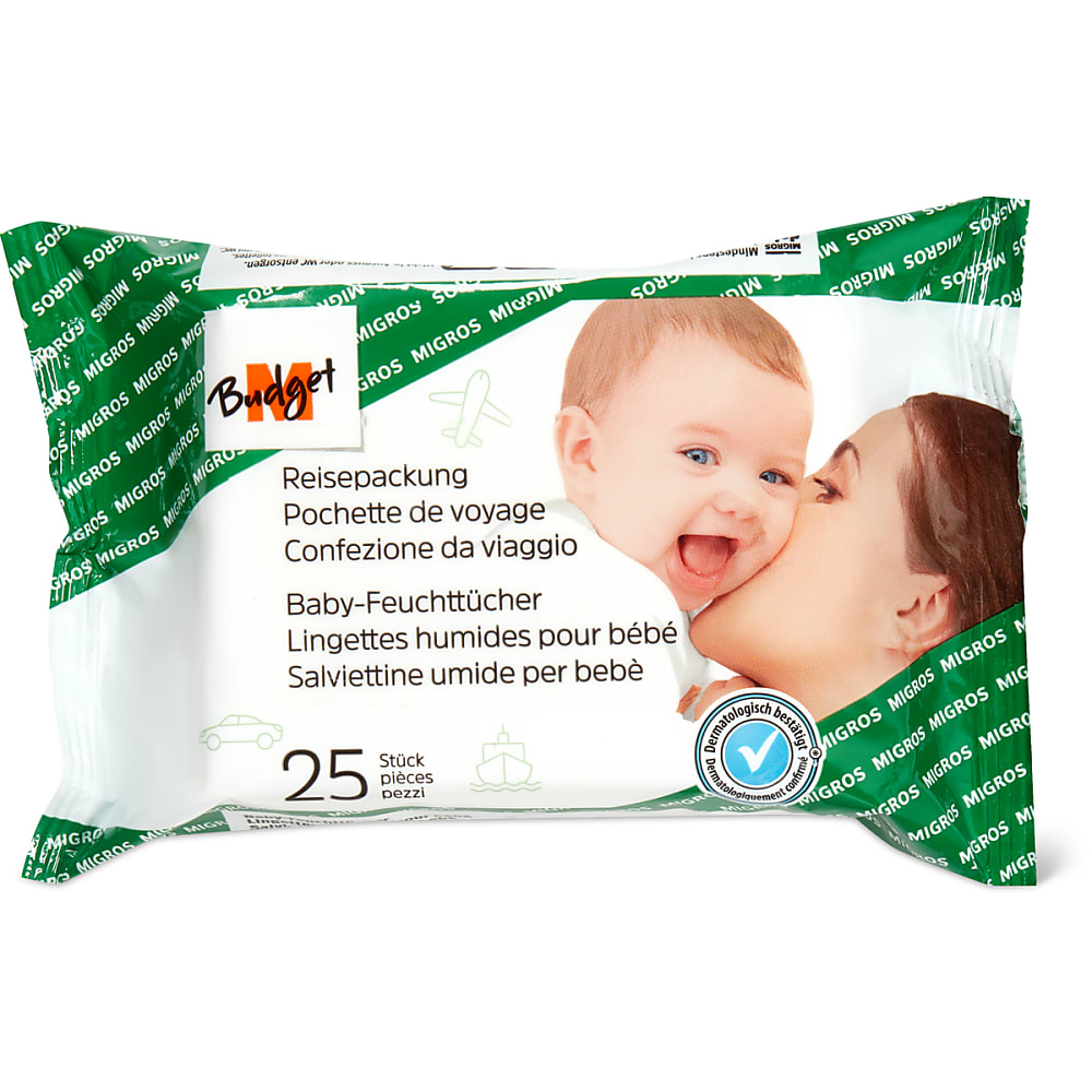 M-Budget 25 Lingette humides pour bébé - Pochette de voyage - INCI