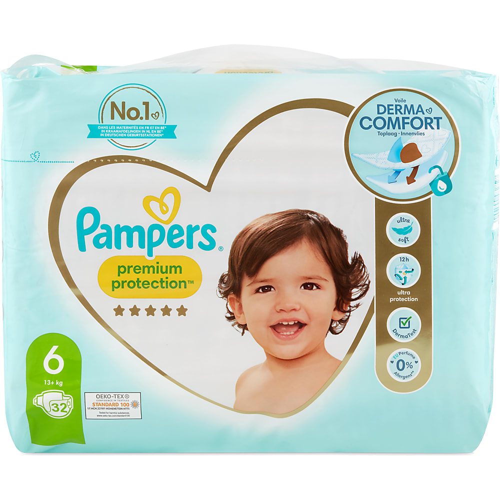 Pampers Premium Protection Size 6, 28 Nappies, 13kg+, Essential