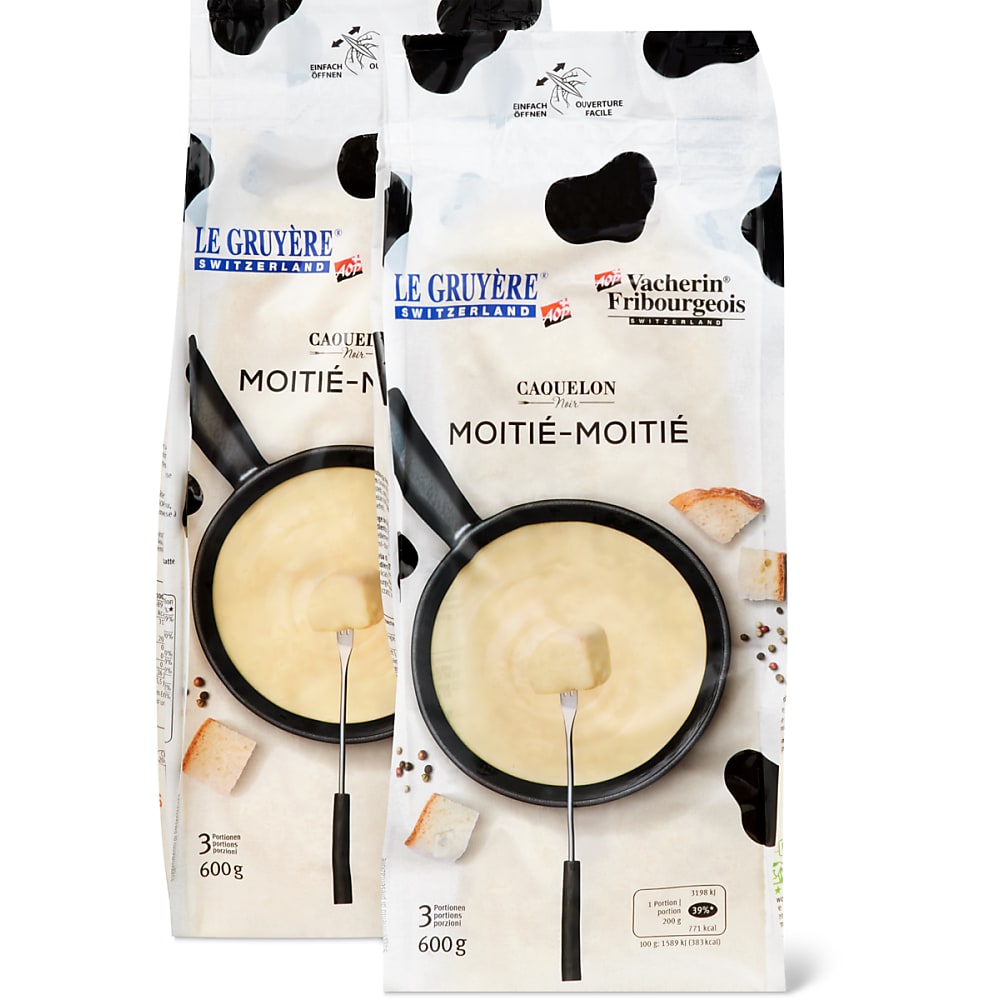 Caquelon noir · Fondue Moitié-Moitié · 50% freiburger Vacherin und 50