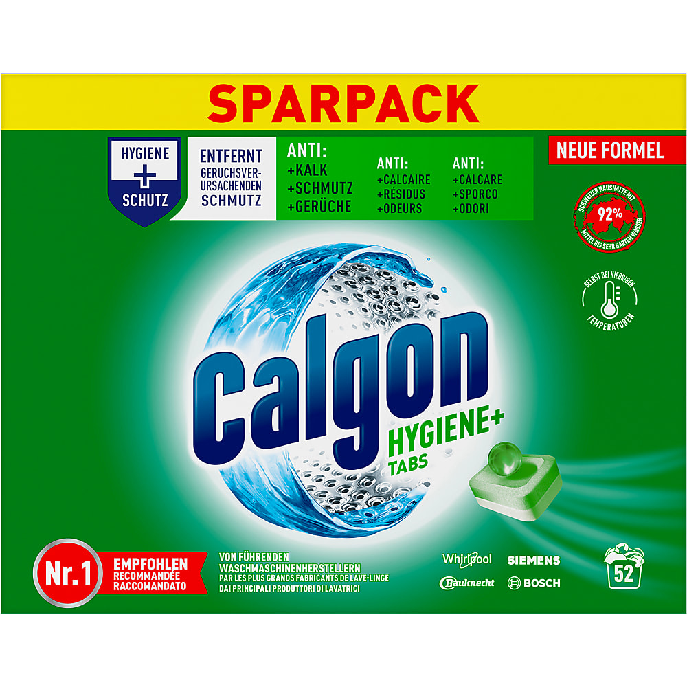 Calgon Hygiene+ · Tablettes anti-calcaire · 52 lessives • Migros