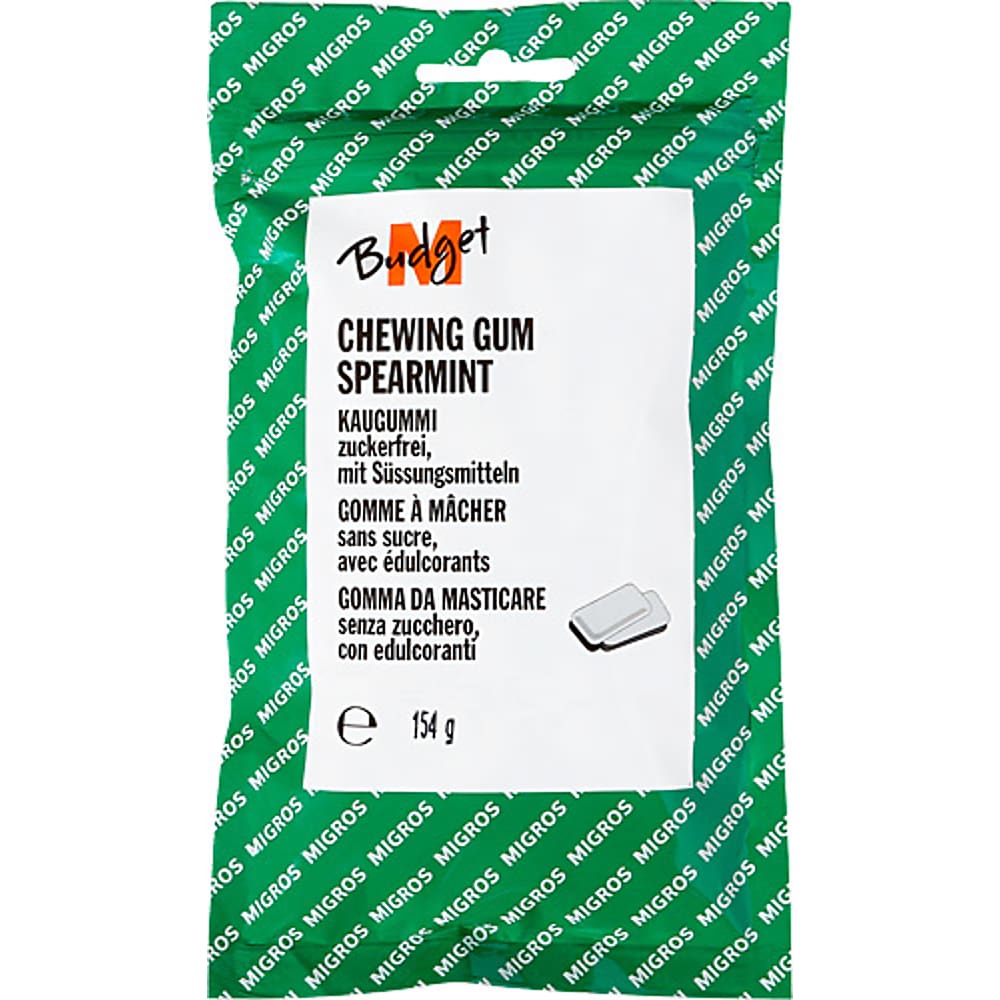 M-Budget · Zuckerfreie Kaugummi · Spearmint • Migros