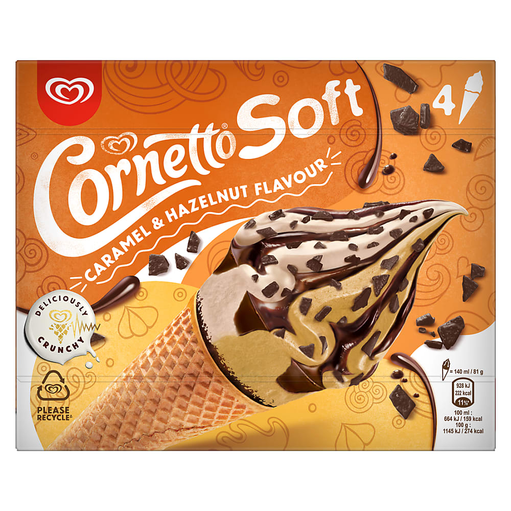 Buy Lusso Cornetto Soft · Waffle Cornet · Caramel & Hazelnut • Migros