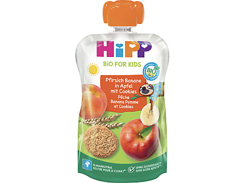 Achat Hipp Hippis Compote Pour Bebe Gourde Peche Banane Et Pomme Avec Cookies 1 An Migros Online