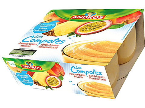 Buy Andros Les Compotes · Purée de fruits, sans sucre ajouté · Pomme-Ananas-Passion  • Migros