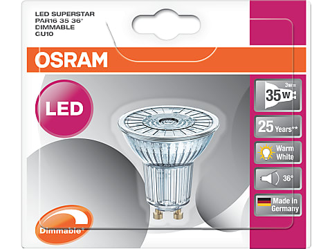 OSRAM Lampe LED Dimmable Superstar Avec Un Rendu Des Couleurs Particulierement Eleve Cri90 Gu10 Base Verre Clair Blanc Chaud 2700k 575 Lumen Remplacement De 46w Ampoules 1 Pack