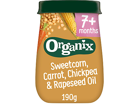 Organix Organic food supplement Organic chick peas corn