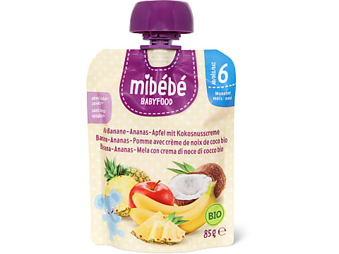 Achat Mibébé Bio Babyfood · Gourde de fruits pour bébé banane, ananas &  pomme · Dès 6 mois • Migros